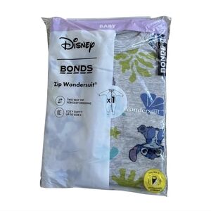 Bonds Disney Zip Wondersuit - Grey with Blue & Green Stitch Print